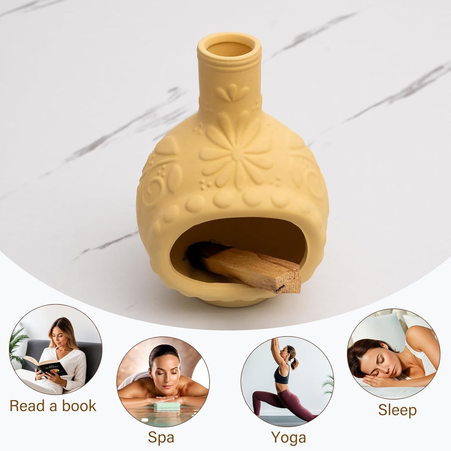 Handmade Ceramic Palo Santo Burner&Incense Holder-Mini Chimenea Dish for Sage Sticks,Copal,and Meditation Decor-Natural Clay Smudge Pot with Aromatic Design,Anxiety Relief Gifts for Women