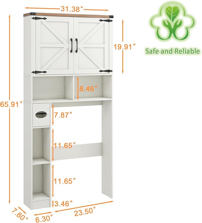 Over The Toilet Storage Cabinet, Farmhouse Storage Cabinet Over Toilet with 2 Barn Doors && Toilet Paper Holder Stand,Home Space-Saving Toilet Rack, for Laundry, Restroom, Bathroom