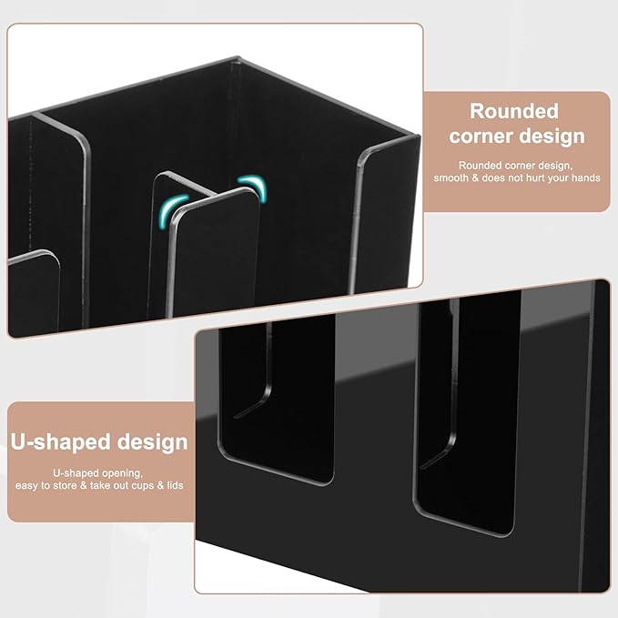 MYITYARD Coffee Cup Holder, Cup and Lid Organizer fits 5 to 16 oz Disposable Paper & Plastic Cups, Cup Dispenser Countertop, Acrylic Cup Storage for Home, Kitchen, Office (3 Compartment)