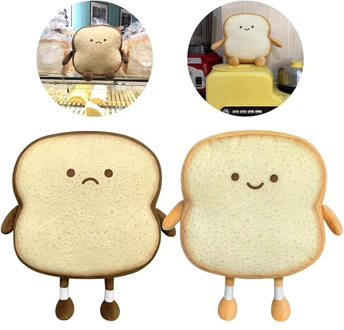 Nenalayo Toast Sliced Bread Pillow,Bread Shape Plush Pillow,Facial Expression Soft Toast Bread Food Sofa Cushion Stuffed Doll Toy for Kids Adults Gift Home Bed Room Decor (S)