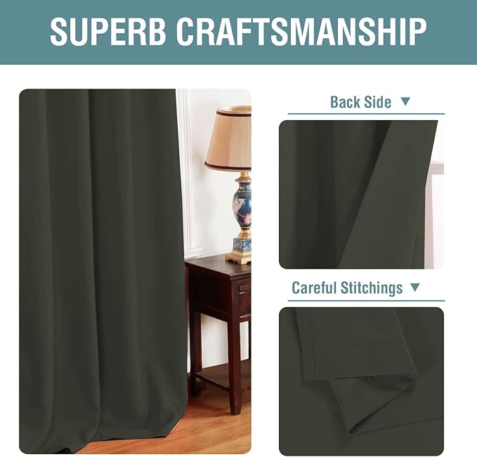 H.VERSAILTEX Blackout Patio Curtains 100 x 84 Inches for Sliding Door Extral Wide Blackout Curtain Panels Thermal Insulated Room Divider - Grommet Top, 7' Tall by 8.5' Wide - Olive