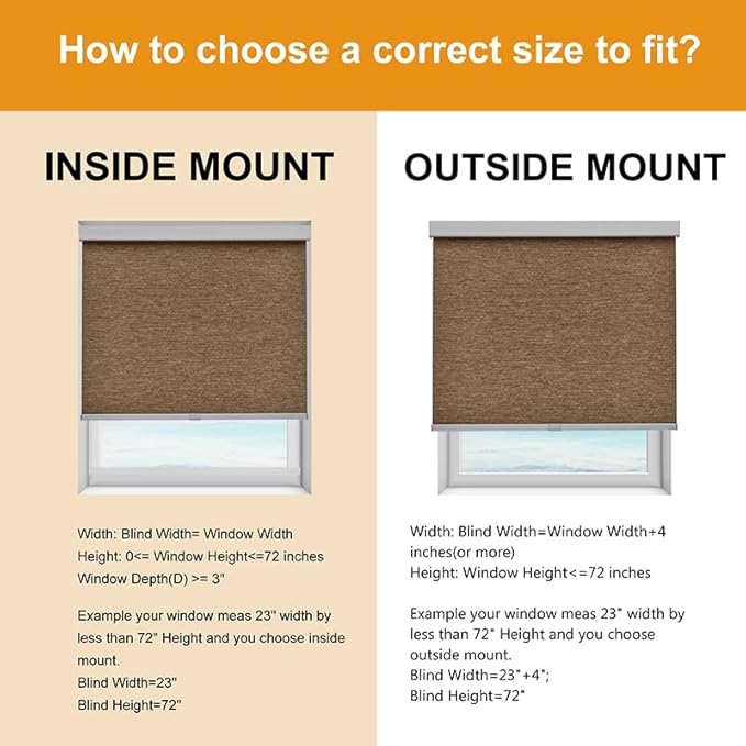 Persilux Free-Stop Cordless Blinds, Light Filtering Roller Shades for Windows (Brown 36"W x 72"H) Natural Woven UV Protection Privacy Roller Blinds for Windows Shades for Home, Kitchen, Office, Door