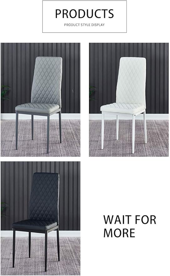 JT Modern Minimalist Dining Chair Fireproof Leather Sprayed Metal Pipe Diamond Grid Pattern Restaurant Home Conference Chair Set of 4 Or 6 (6, Black)