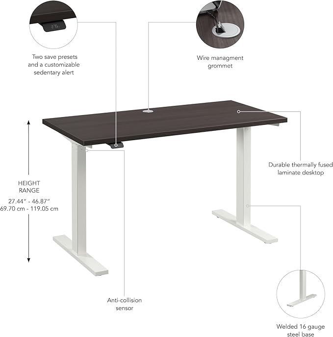 Bush Business Furniture 48-inch Electric Height Adjustable Standing Desk, Ergonomic Sit-Stand Computer Table for Home and Professional Office, Move 60 Series, Storm Gray with White Base