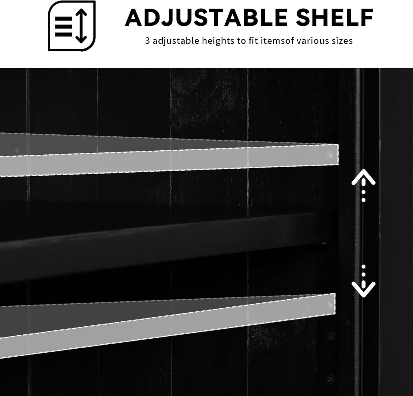 HMFULE 40" Sideboard Cabinet 2-Doors Solid Wood, Retro Buffet Cabinet with Storage Adjustable Shelf, Console Table Accent for Hallway, Living Room, Dining Room, Kitchen, Entry Way (Black)