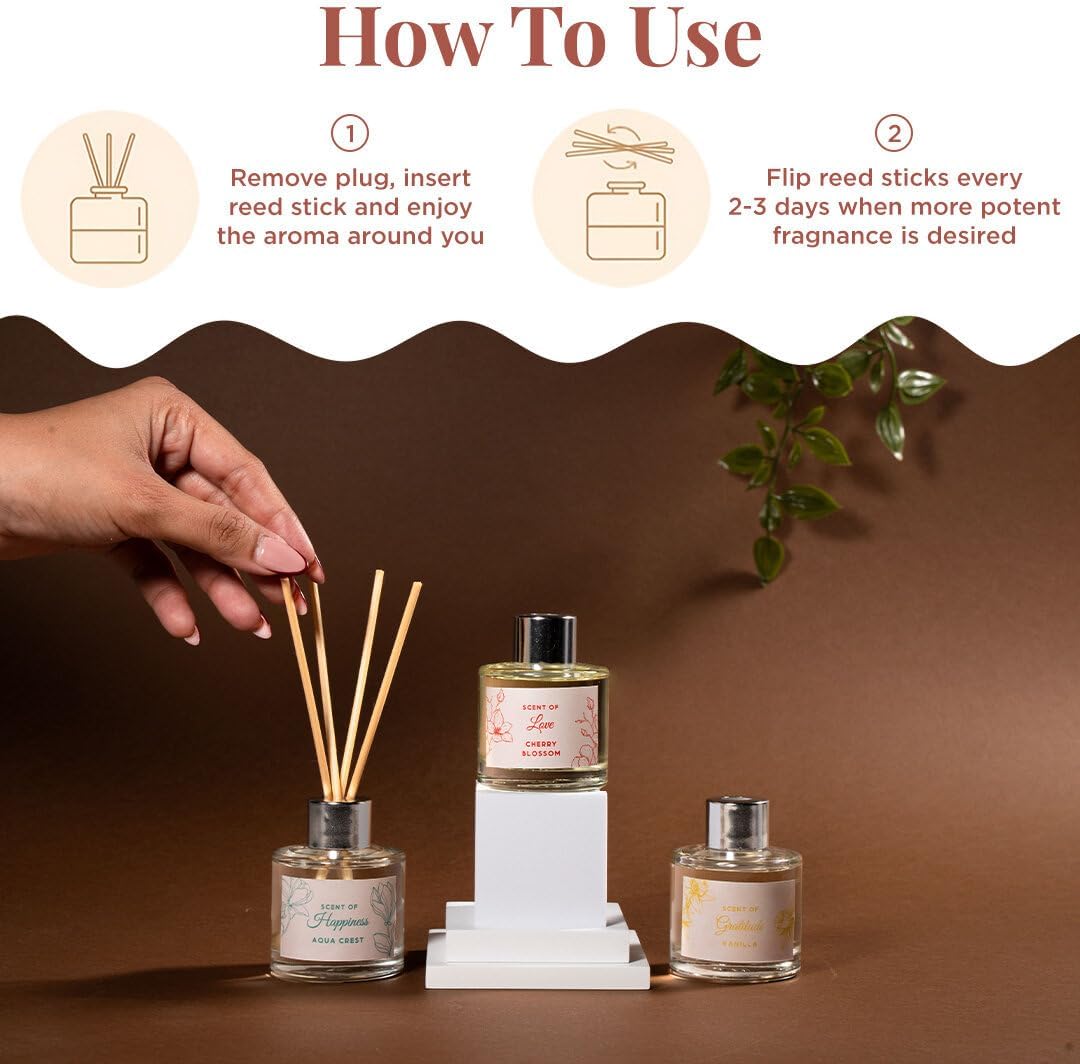 Folkulture Reed Diffuser Set of 3 with Sticks | Lavender Scent Diffusers for Home, Living Room, Office, Powder Room, Bathroom Accessories | Fragrance Oils with Natural Essential Oil |Million - 1.7 Oz