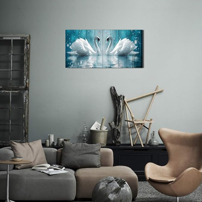 Wall Art for living room Canvas wall decorations for bathroom Modern Wall decor Family Bedroom Wall Pictures Two swans Artwork Kitchen office Home decoration Abstract painting