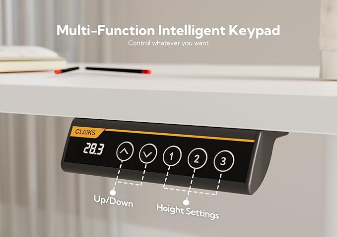 Claiks Electric Standing Desk, Adjustable Height Stand up Desk, 48x24 Inches Sit Stand Home Office Desk with Splice Board, White Frame/White Top