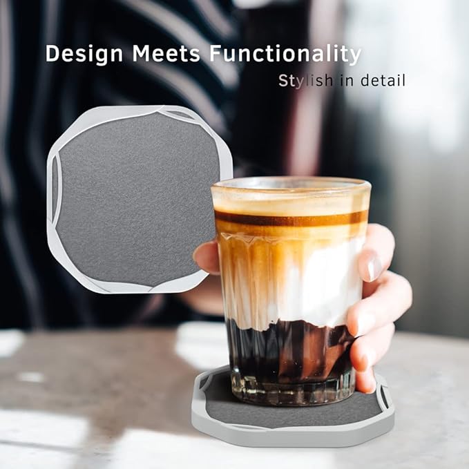 UMIRRO Absorbent Drink Coasters for Tabletop Protection | Silicone Coasters for Drinks Absorbent with Felt Pads | Cup Mat for Coffee, Beer, Wine | Non-Slip, Unbreakable and Kid Safe | Grey Set of 4