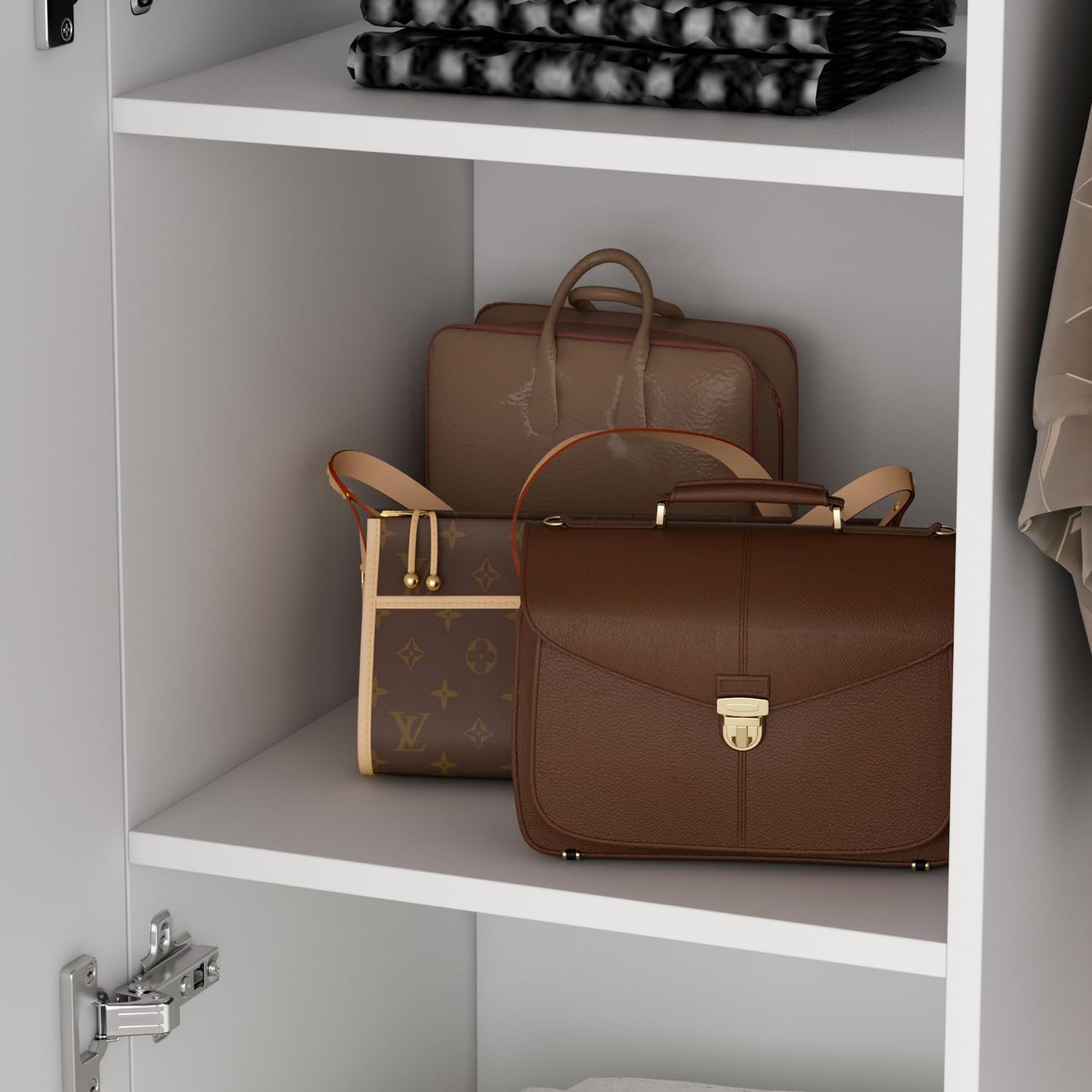 Hitow 2-Door Wardrobe Cabinet with Hanging Rod and 5 Shelves, Modern Free Standing Wood Storage Closet with Sliver Metal Handles for Bedroom, White, 31.5”W x 19.1”D x 70.9”H