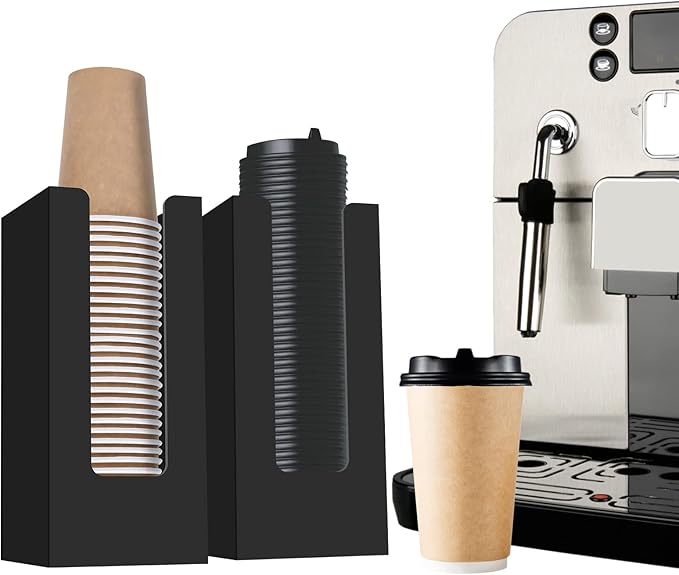 MYITYARD Coffee Cup Dispenser, Cup and Lid Organizer fits 5 to 16 oz Disposable Paper & Plastic Cups, Acrylic Cup Holder for Table Countertop, Black