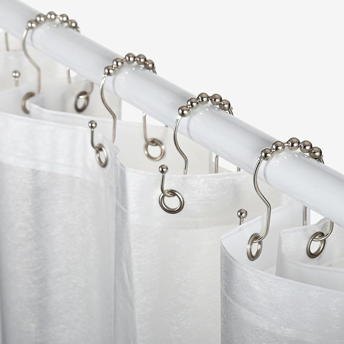 Goowin Shower Curtain Hooks, 12 Pcs Shower Curtain Rings, Stainless Steel Brush Nickel Shower Curtain Hooks Rings Rust Proof, Smooth Sliding Anti-Drop Double Shower Hooks for Shower Curtain (Nickel)
