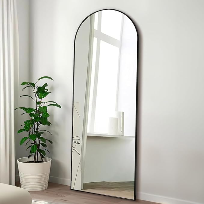 TinyTimes 57"x20" Arched Full Length Mirror, Full Floor Mirror with Stand, Large Full Body Mirror, Wall Mirrors for Bedroom Living Room, Aluminum Frame (Black)
