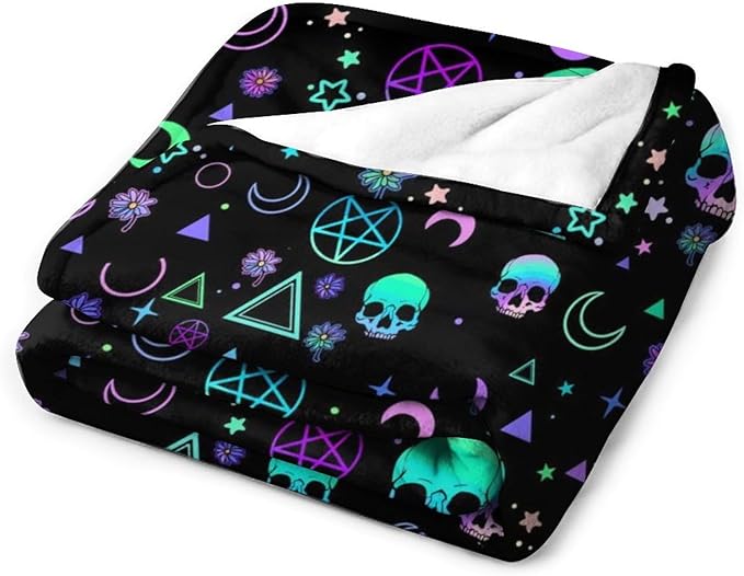 Throw Blanket for Teens Boys Girls and Adults Soft Warm Cozy Funny Midweight Food Flannel Blankets for Couch Sofa Bed Camping Travel Home Decor 50" X 60" (Skull, Custom)