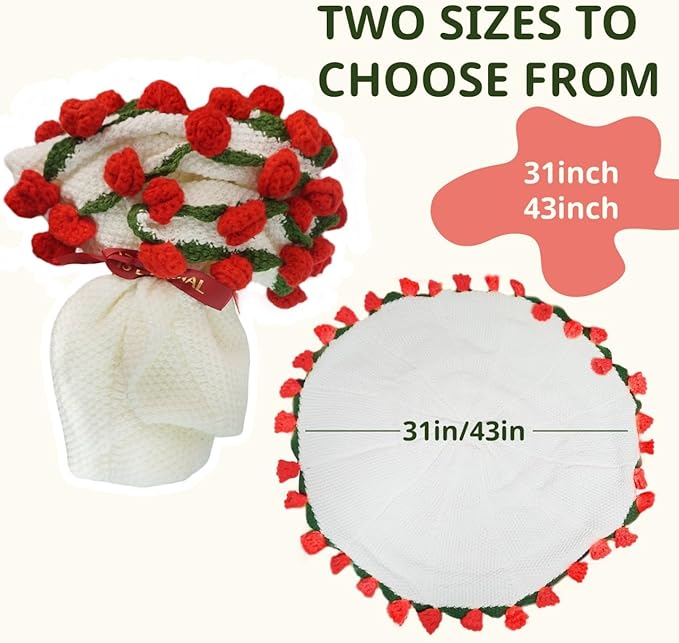 Handmade Crochet Flower Bouquet Blanket - Soft Lightweight Knit Throw for Birthday Wedding Valentines, Ready-to-Use Home Decor Gift (Red, 31in)