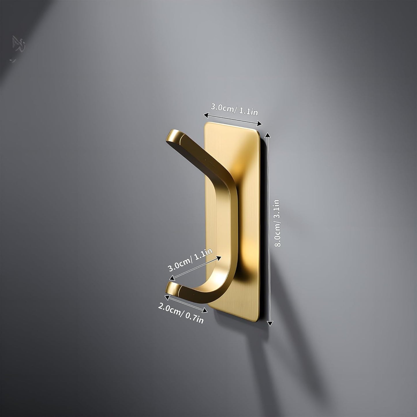 DELITON Gold Adhesive Hooks - 4 Pack Heavy Duty Stainless Steel Towel Hooks for Bathroom, Kitchen, No Drill Stick on Wall Hook for Hanging Robe, Coat, Clothes