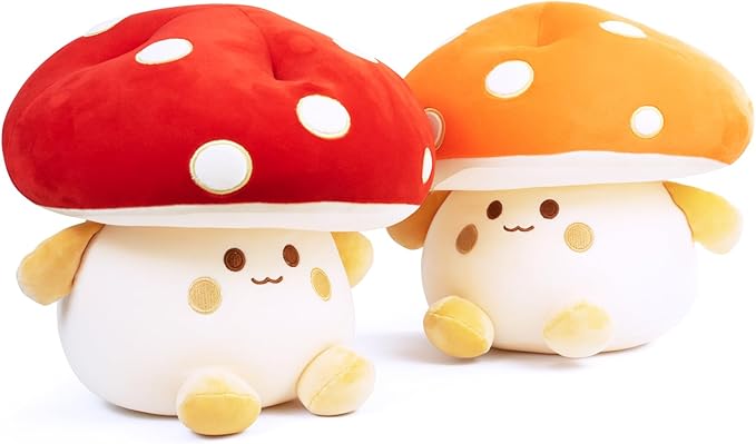 Mushroom Plush Toys 12 inch Cute Stuffed Mushroom Pillow Stuffed Toy Birthday Present Home Decor Halloween for Kids (Red)