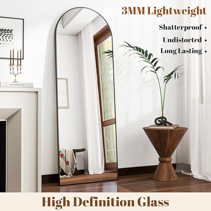 21 x 64 inch Arched Full Length Mirror, Black Arch Floor Mirror Full Length with Stand, Full Body Standing Mirror for Living Room, Bedroom, Hanging or Leaning Against The Wall