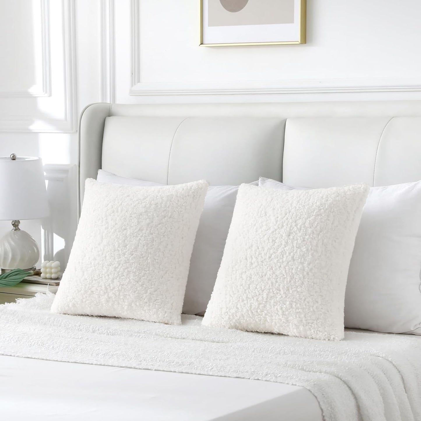FUTEI Cream White Throw Pillow Covers 22x22 Inch Set of 2,Furry Faux Fur Teddy Boucle Textured Cushion Covers,Soft Fluffy Decorative Pillow Case,Home Decor for Couch Bed Living Room Office Car