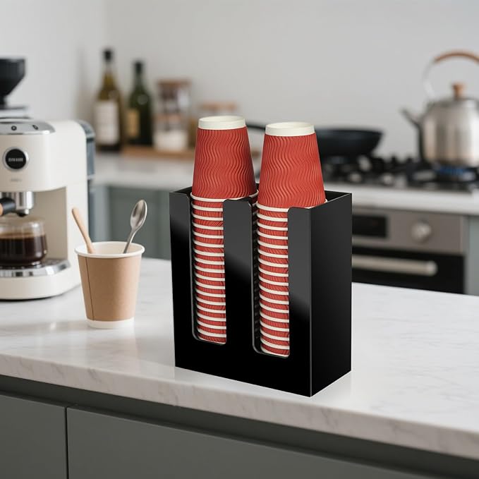 MYITYARD Coffee Cup Holder, Cup and Lid Organizer fits 5 to 16 oz Disposable Paper & Plastic Cups, Cup Dispenser Countertop, Acrylic Cup Storage for Home, Kitchen, Office (2 Compartment)