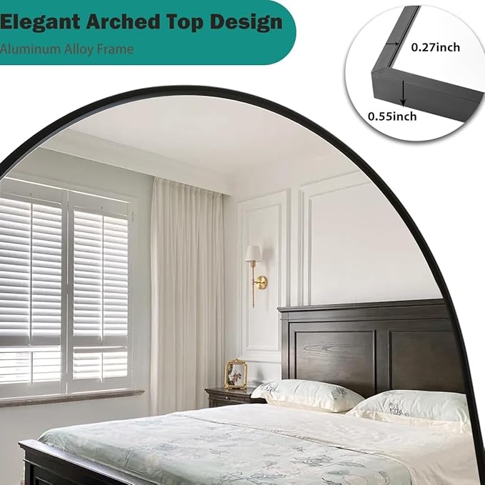 TinyTimes 81''x41'' Oversized Full Length Mirrors, Arched Floor Mirror with Stand, Full Body Large Standing Mirror/Leaning/Hanging Wall Mounted for Living Room, Bedroom, Black