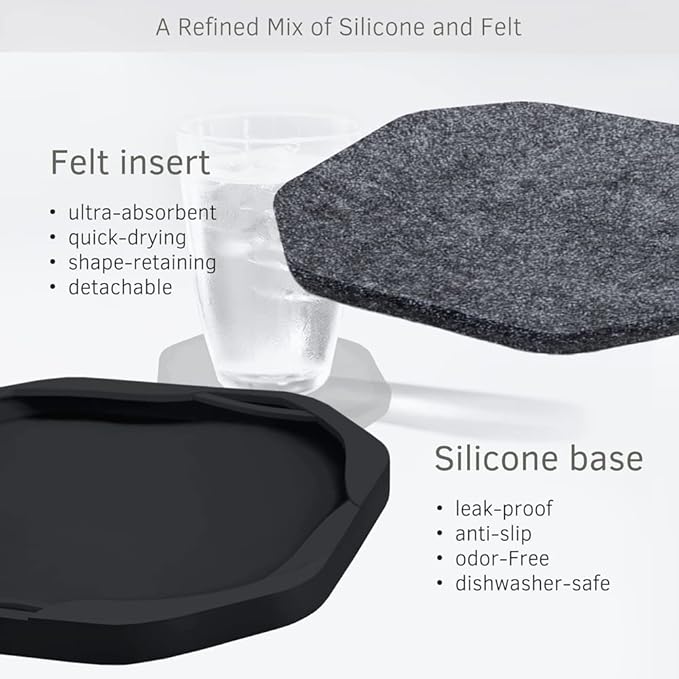 UMIRRO Black Coasters for Tabletop Protection with Super Absorbent Felt Pad - Unique Modern Cup Coasters for Farmhouse, Bar, Office, Home - Set of 4