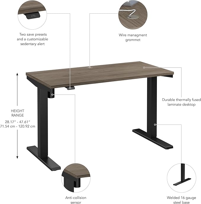 Bush Business Furniture 48-inch Electric Height Adjustable Standing Desk, Ergonomic Sit-Stand Computer Table for Home and Professional Office, Move 40 Series, Modern Hickory with Black Base