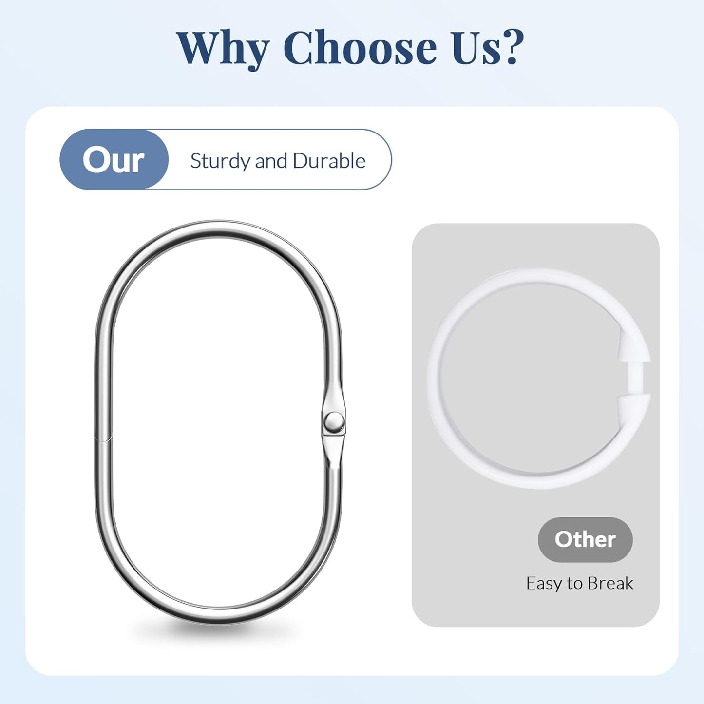 Chrome Shower Curtain Rings - 12 Pcs Anti-Drop, Rust Proof Metal Shower Hooks for Curtain Rod