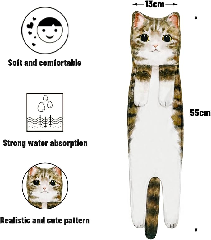 Hand Towels for Bathroom Kitchen,Cute Cat Quick-Dry Hanging Hand Towels Decorative for Bathroom Face Towels,Funny Gifts for Cat Lovers (Yellow)