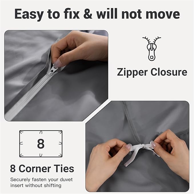 NEXHOME PRO Duvet Cover Twin Set, Ultra Soft, Viscose from Bamboo Cooling, 1 Duvet Cover and 1 Pillowcases, 68"x90", Gray, Comforter Not Included
