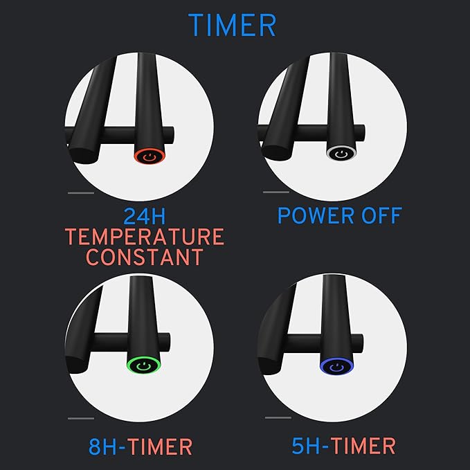 Heated Towel Rack, Towel Warmer with Timer, Wall Mounted hot Towel Warmer Rack for Bathroom, Hardwired or Plug-in Models Vertical Towel Heater Black