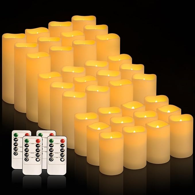 36 Pack Waterproof Flameless LED Candles - Outdoor Battery Operated Candles with Remote & Timer, Realistic Flickering Flame, Safe for Porch, Patio, Weddings, Parties & Home Decor
