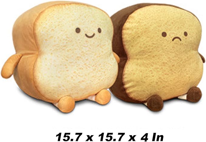 Nenalayo Toast Sliced Bread Pillow,Bread Shape Plush Pillow,Facial Expression Soft Toast Bread Food Sofa Cushion Stuffed Doll Toy for Kids Adults Gift Home Bed Room Decor (L)
