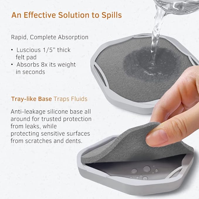 UMIRRO Absorbent Drink Coasters for Tabletop Protection | Silicone Coasters for Drinks Absorbent with Felt Pads | Cup Mat for Coffee, Beer, Wine | Non-Slip, Unbreakable and Kid Safe | Grey Set of 4
