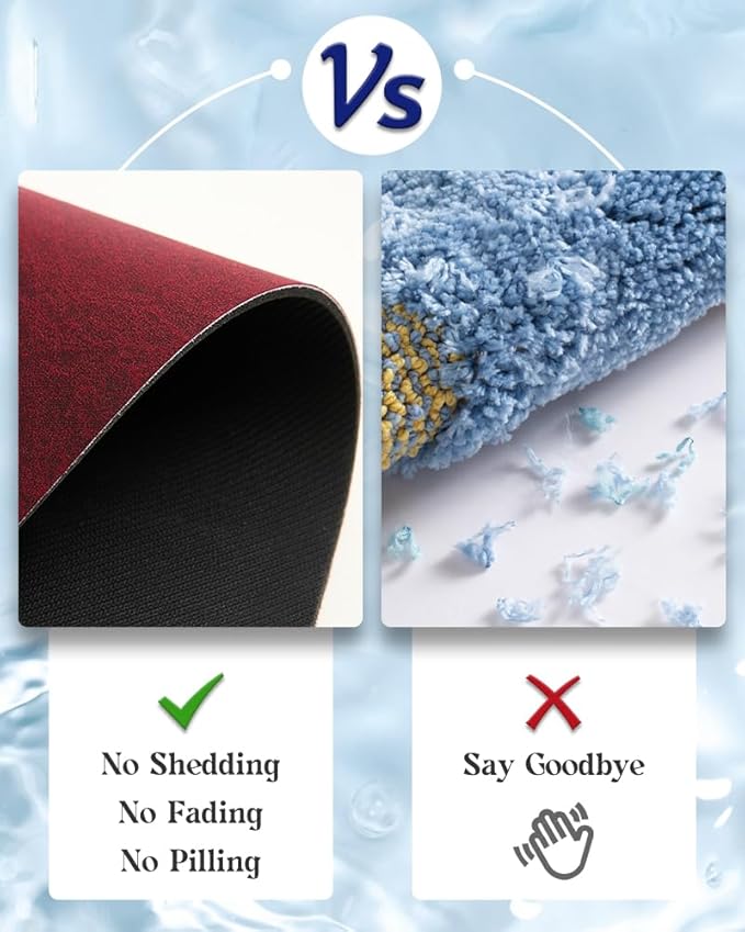 MontVoo -Bath Mat Rug-Rubber Backing Non Slip Quick Dry Absorbent Thin Bathroom Rugs Fit Under Door-Faux Suede Surface Bathroom Floor Mats-Shower Rug for in Front of Bathtub Shower Burgundy 17"x59"