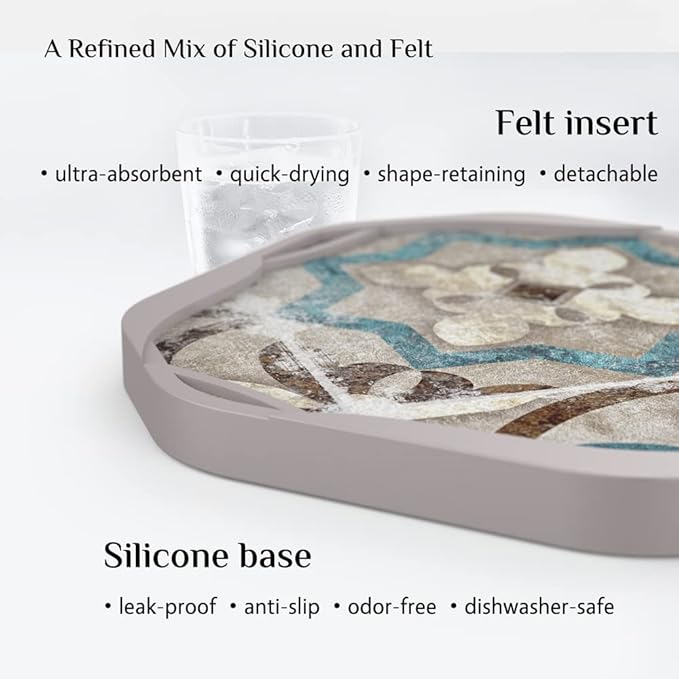 UMIRRO Absorbent Coasters for Drinks, Rustic Retro Silicone Cup Coaster with Felt Insert for Coffee Table Decor, Boho Vintage, Small Birthday Gift Ideas for Men Dad Him Women Mom Her, 4", Set of 4