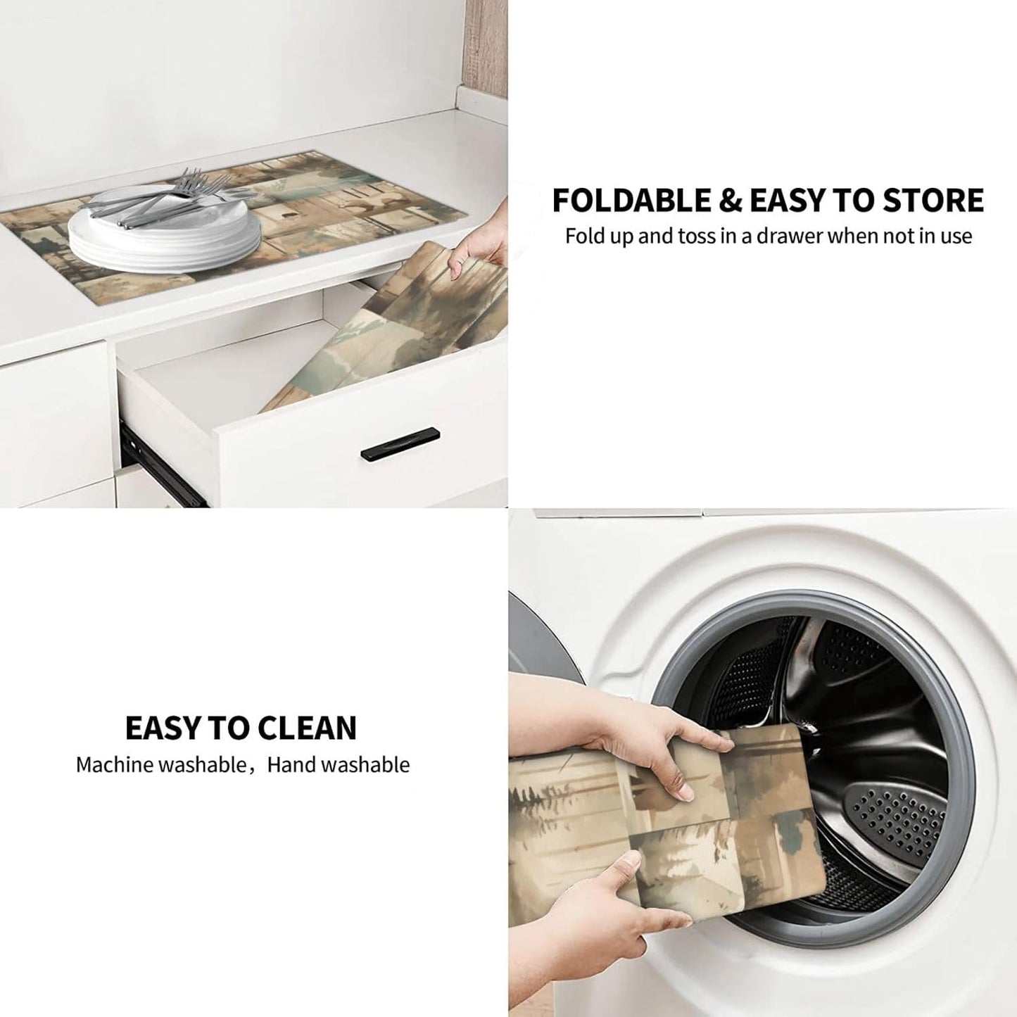 Retro Forest Bear Dish Drying Mat 18x24 For Kitchen Counter Absorbent Microfiber Dishes Pad Dish Drainer Rack Mats Fast Dry Kitchen Accessories