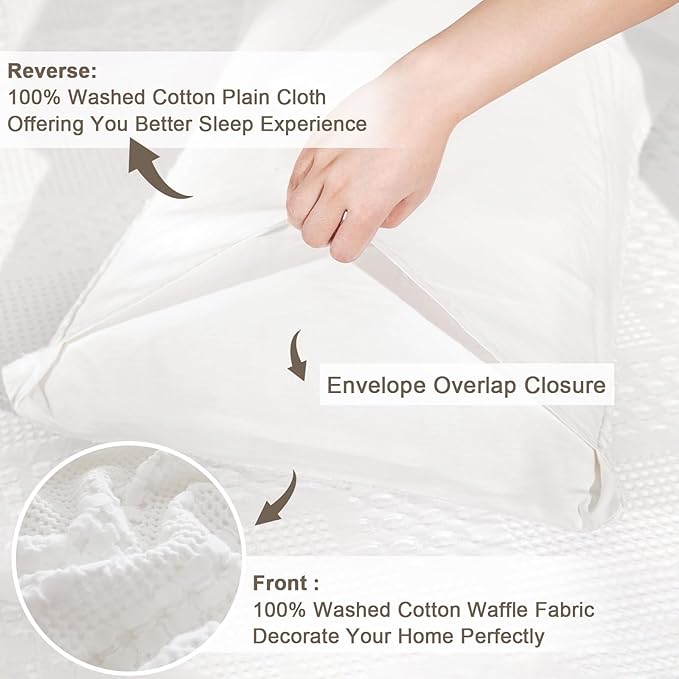 PHF 100% Cotton Waffle Pillow Shams King Size, 2 Pack 20" x 36" Soft Skin-Friendly Pillowcases, No Filling, Aesthetic Woven and Breathable Waffle Weave Pillow Case Covers for Bed, White