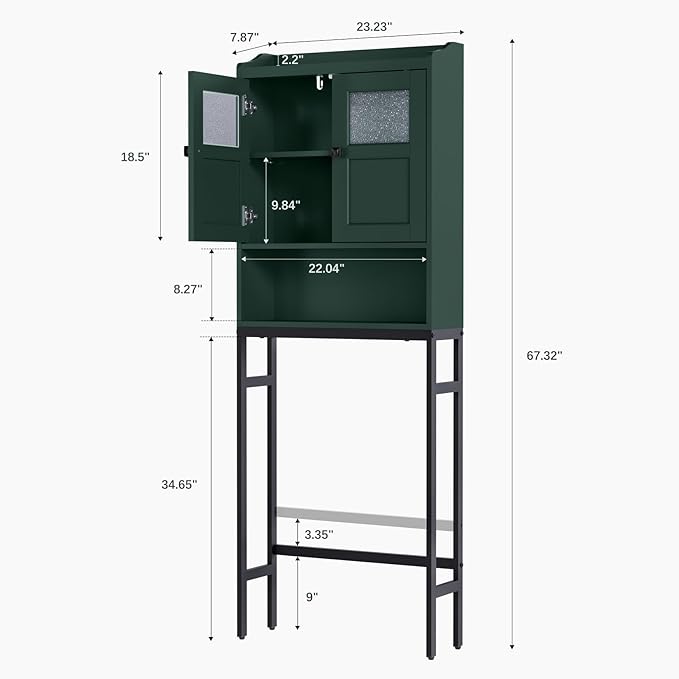 Over The Toilet Storage, Bathroom Over The Toilet Organizer, Above Toilet Storage with Double Doors and Soft Hinges Over Toilet Storage Shelf Over The Toilet Storage Cabinet (Forest Green)