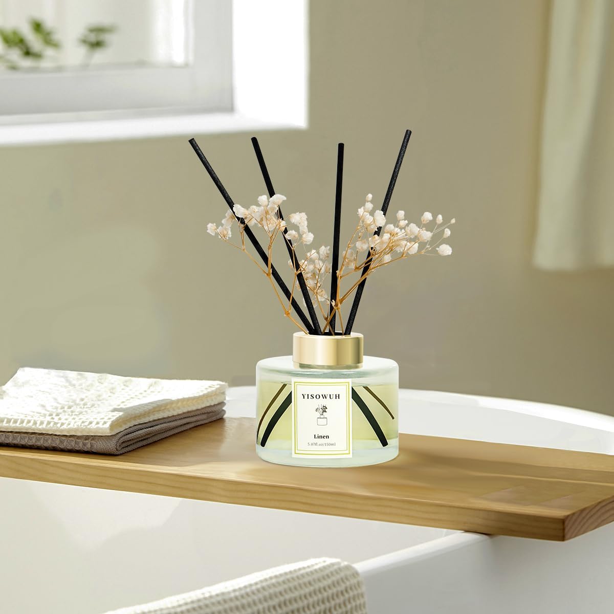 Reed Diffuser Set,5.07 fl oz (150 ml) - Linen Oil Diffusers with 8 Reed Sticks,Home Fragrance Reed Diffuser for Bathroom Shelf Decor