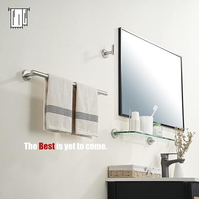 JQK Bath Towel Bar, 20.5 Inch 304 Stainless Steel Thicken 0.8mm Towel Rack Bathroom, Towel Holder Brushed Finished Wall Mount, Useable Length 18 Inch 2 Pack, TB110L18-BN-P2