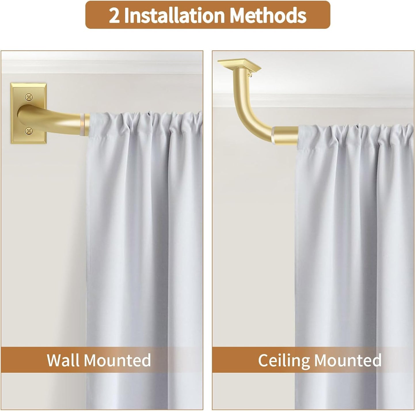 Gold Wrap Around Curtain Rod for Windows 28-48 Inches, Room Darkening Heavy Duty Blackout Curtain Rod, Modern Decorative Gold