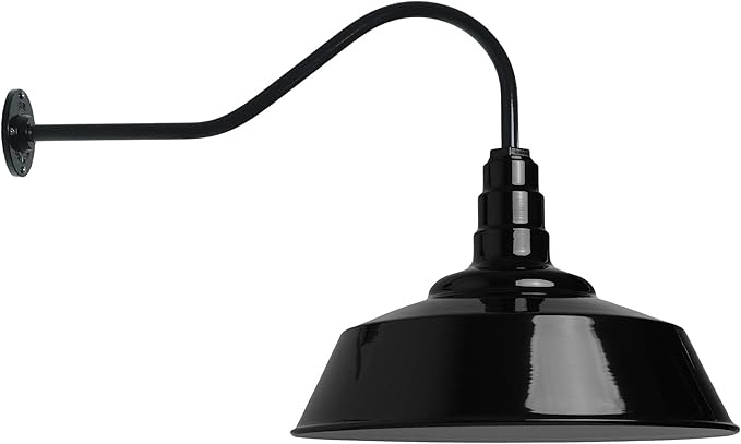 Steel Lighting Co. Redondo Barn Light | Outdoor Wall Mounted | 20 inch Dome | 23 inch Gooseneck | Large Farmhouse Warehouse Light Made in America | Black Exterior/White Interior