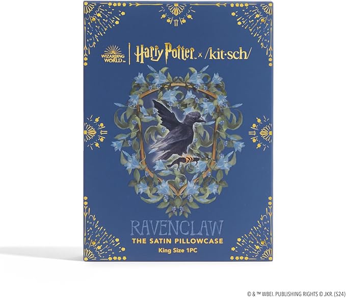 Kitsch x Harry Potter Ravenclaw Satin Pillowcase with Zipper for Hair & Skin – Double-Sided, Softer Than Silk, Wrinkle-Free, Machine Washable, Frizz Control, Breakout Prevention - King Size (19x36)