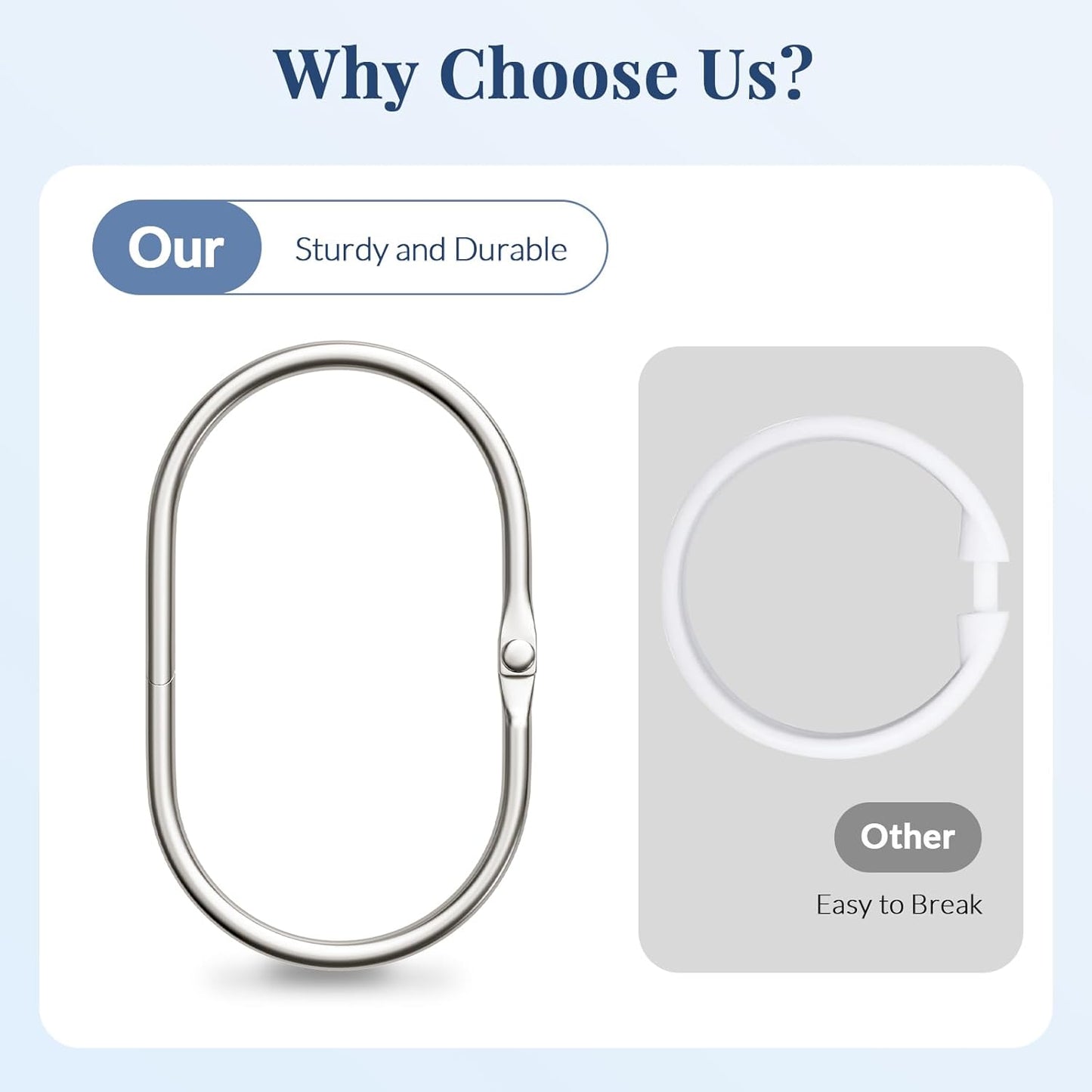 Shower Curtain Rings, Shower Curtain Hooks 12 Pcs Anti-Drop Shower Rings for Curtain, Metal Shower Curtain Rings Rust Proof, Brushed Nickel Shower Hooks for Shower Curtain Rod Bathroom