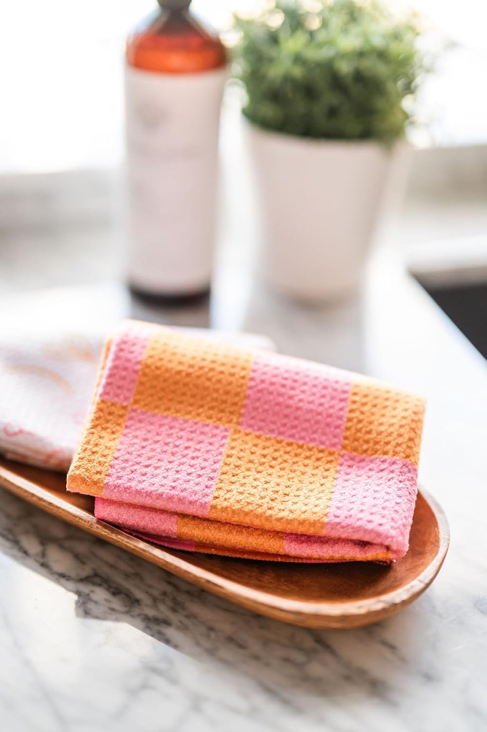 2 Pack Double Sided Kitchen Towels || Dish Towels || Quick Dry || Designer Prints || Highly Absorbent || Hanging Hook (Pink)