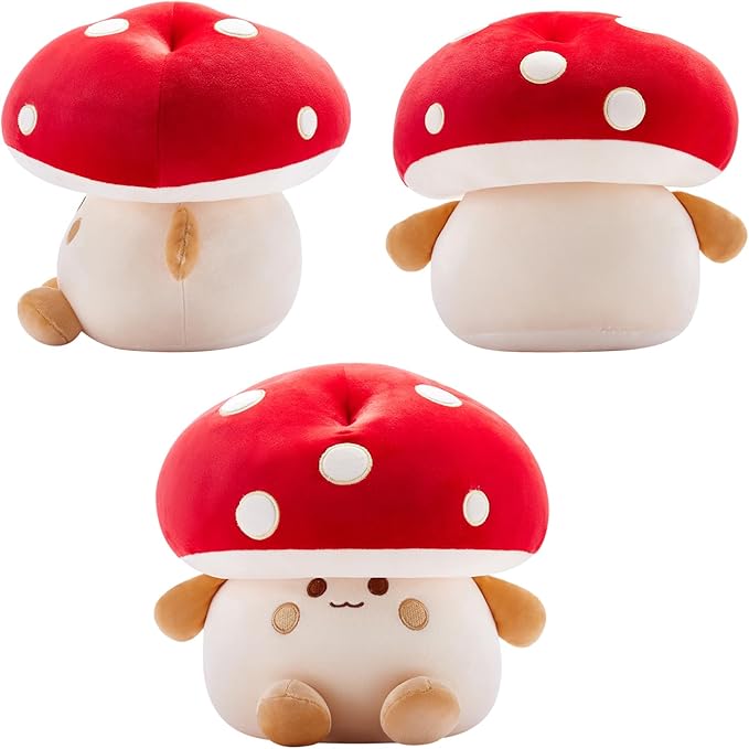 Mushroom Plush Toys 12 inch Cute Stuffed Mushroom Pillow Stuffed Toy Birthday Present Home Decor Halloween for Kids (Small red)