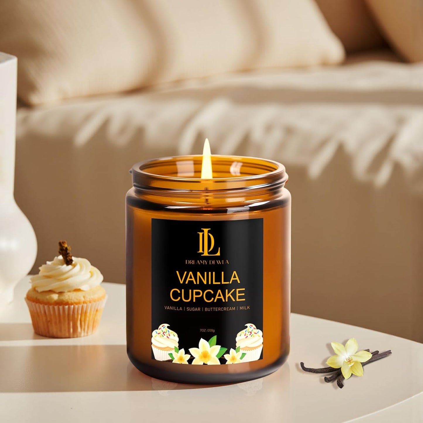Vanilla Cupcake Candles, Vanilla Cupcake Scented Candle, Mother's Day Candle Gifts for Women, Soy Candles for Home Scented, 7oz 50 Hours Burn, Home Décor