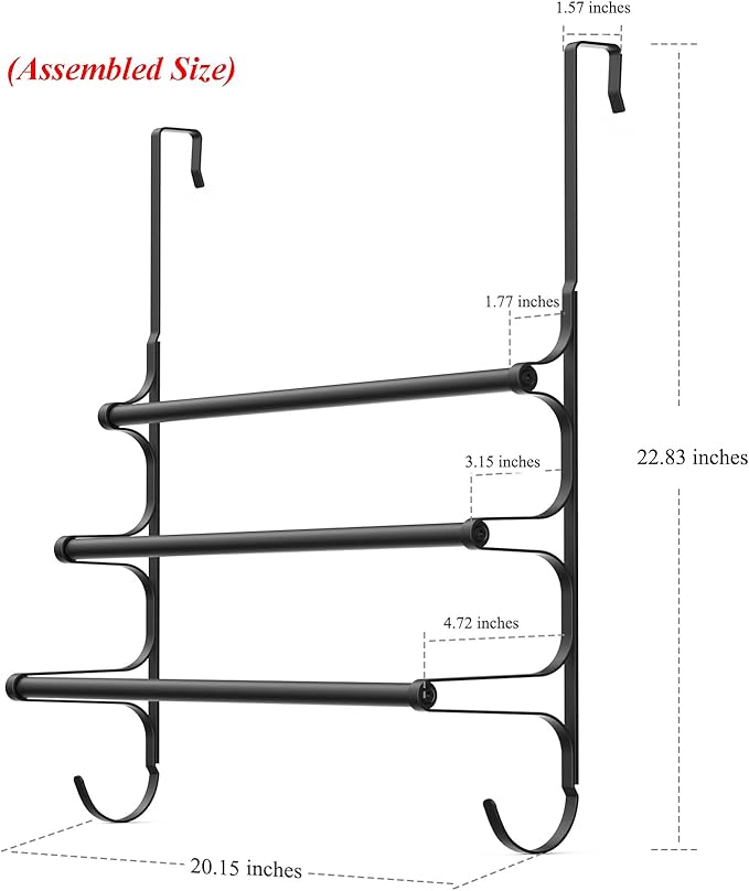 Over The Door Towel Rack, Over Door Towel Rack for Bathroom Door, Triple Towel Storage Holder with Hooks (Matte Black, 20.15" L)