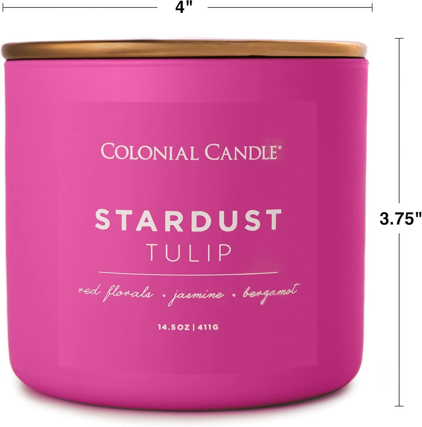 Colonial Candle Stardust Tulip Scented Jar Candle, Pop of Color Collection, 3 Wick, 14.5 oz - Up to 60 Hours Burn